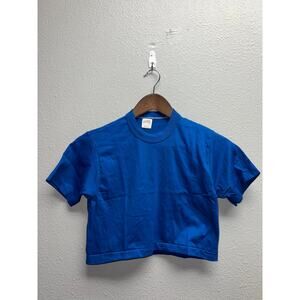 80s Women's Vintage Sportswear Blue Crop Top Shirt Women XS